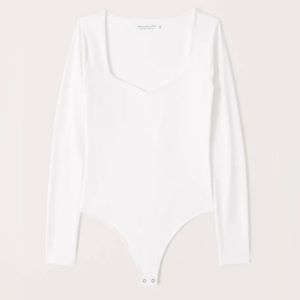 Abercrombie White Long Sleeve Sweetheart Neckline Bodysuit